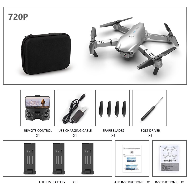 Drone RC 4K HD doppia fotocamera fotografia aerea professionale WIFI FPV pieghevole Quadcopter altezza Hold DronToy: 720P Silver Bag 3B