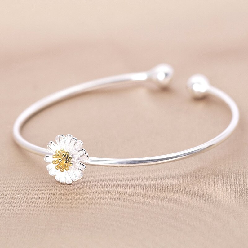 Pin de Plata de Ley 925 para mujer, adorno de flor de simulación encantador, pulsera colorida de estilo de niña, de Navidad