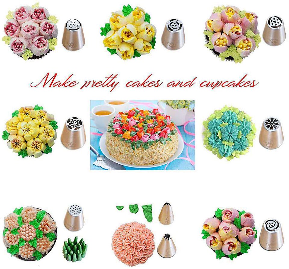 24Pcs Russian Piping Tips Set Cake Decorating Supplies Kit Icing Nozzles Reusable Silicone Piping Pastry Bags