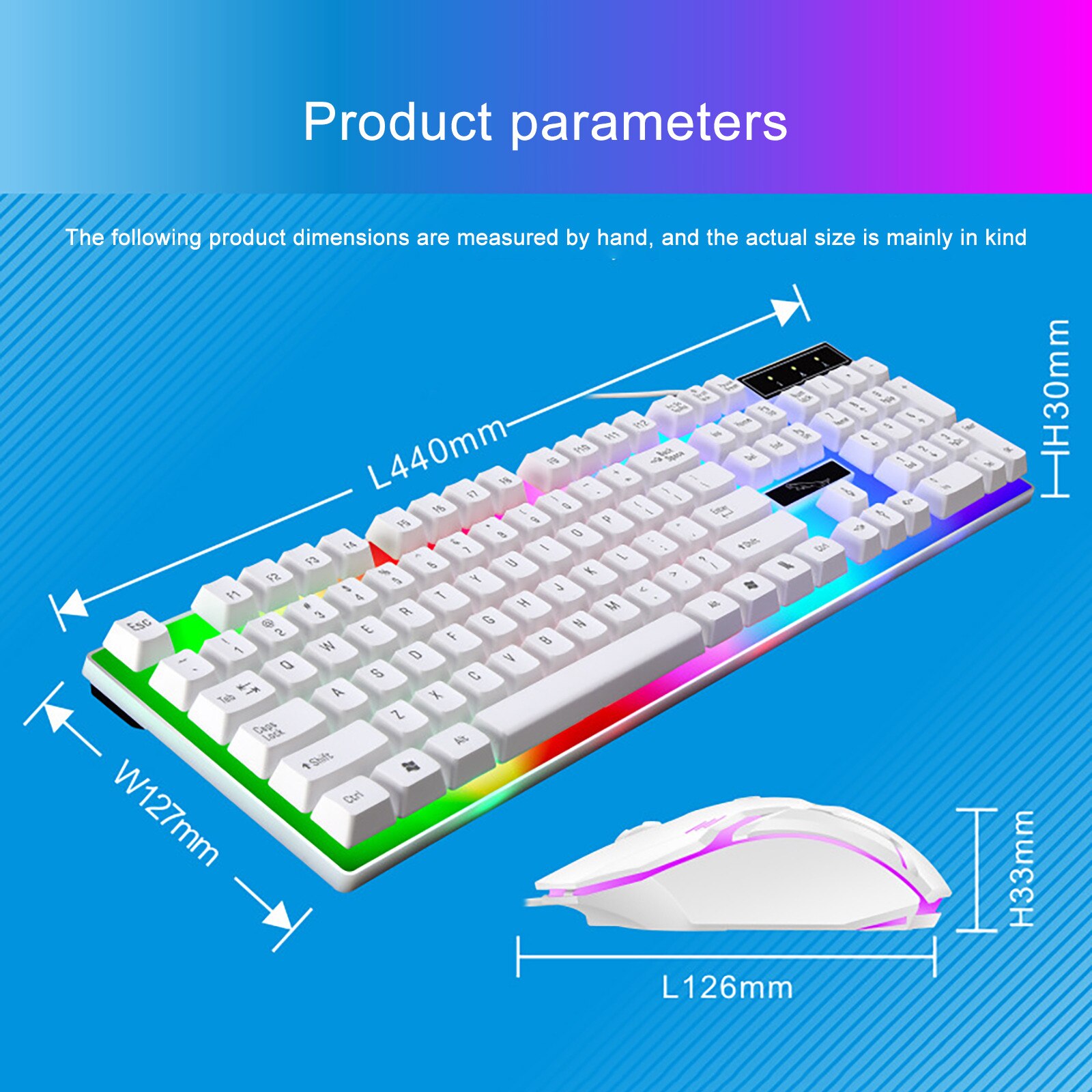 White Keyboard + Mouse Sets Colorful Led Illuminated Backlit Usb Wired Pc Rainbow Gaming Keyboard Mouse Computer Accessories
