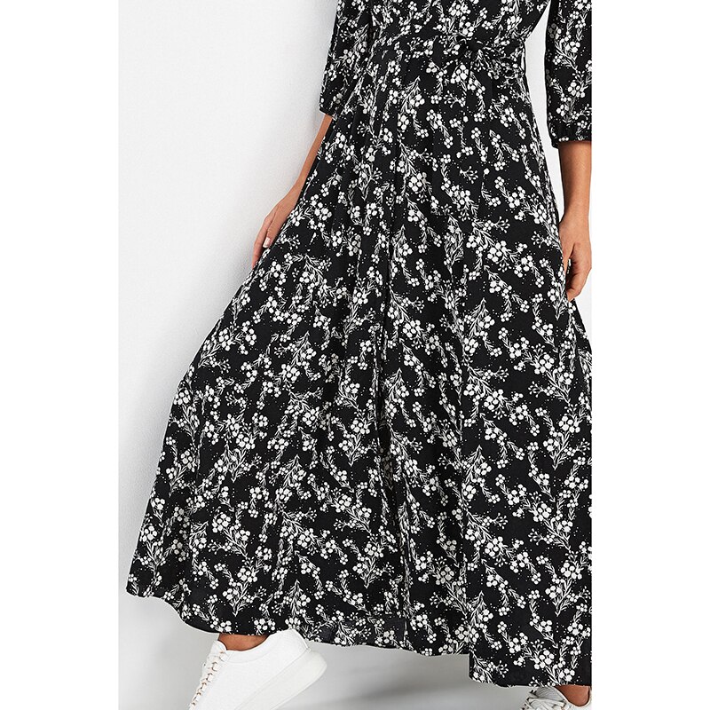 Vintage floral print maxi kjole kvinner boho trekvart ermer lange sashes kjole turn down krage casual skjorte kjoler kappe
