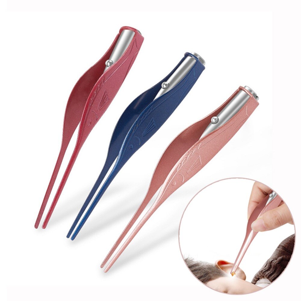 Ear Cleaner LED Flashlight Earpick Wax Removal Tweezer Luminous Kids Stainless Steel Tweezer Remover