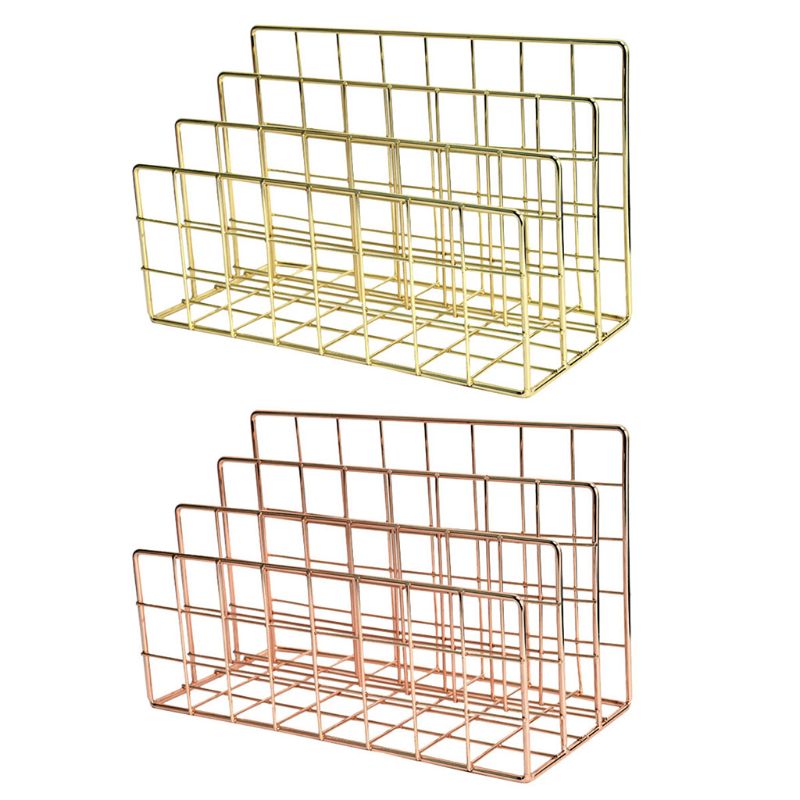 Grid 3 Compartments Bookshelf Magazine File Organizer Holder Wrought Iron Rack Q1JC