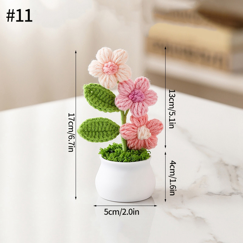 Plantas en macetas pequeñas de ganchillo hechas a mano, bonita flor de simulación, decoración Interior de escritorio para oficina y coche, de flores artificiales: Azul