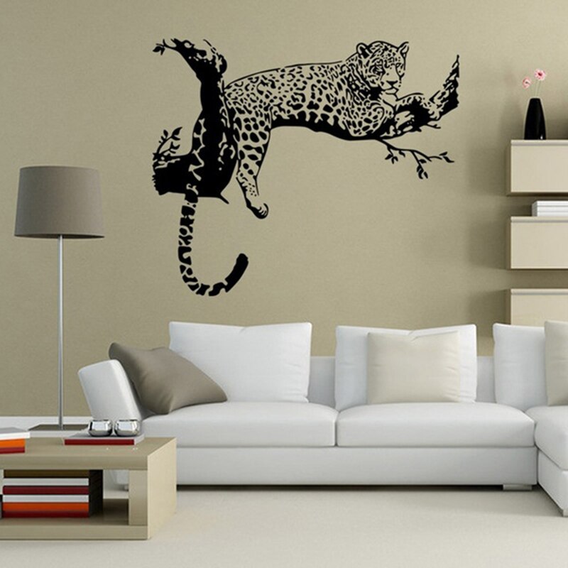 Vild stor leopard djur väggklistermärke tiger 48cm*80cm väggdekal konst väggmålning heminredning svart färg