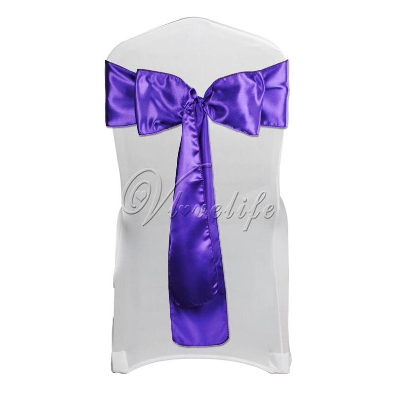 Satin stol sash sløjfe 6 "  x 108 " til banket bryllup fest banket sløjfer sommerfugl håndværk stole betræk dekoration: Lilla