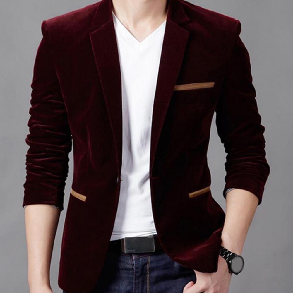 Blazer en velours pour homme, costume, Version classique, col à revers, tissu pour entreprise, , veste, manteau, 3 couleurs