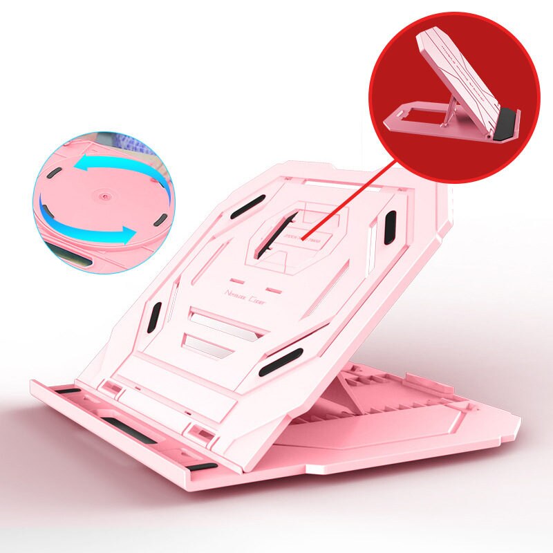 Verstelbare Folding Laptop Stand Houder Voor Macbook Lenovo Asus Dell Hp Lapdesk 360 Roterende Notebook Tablet Cooling Pad Beugel: Pink