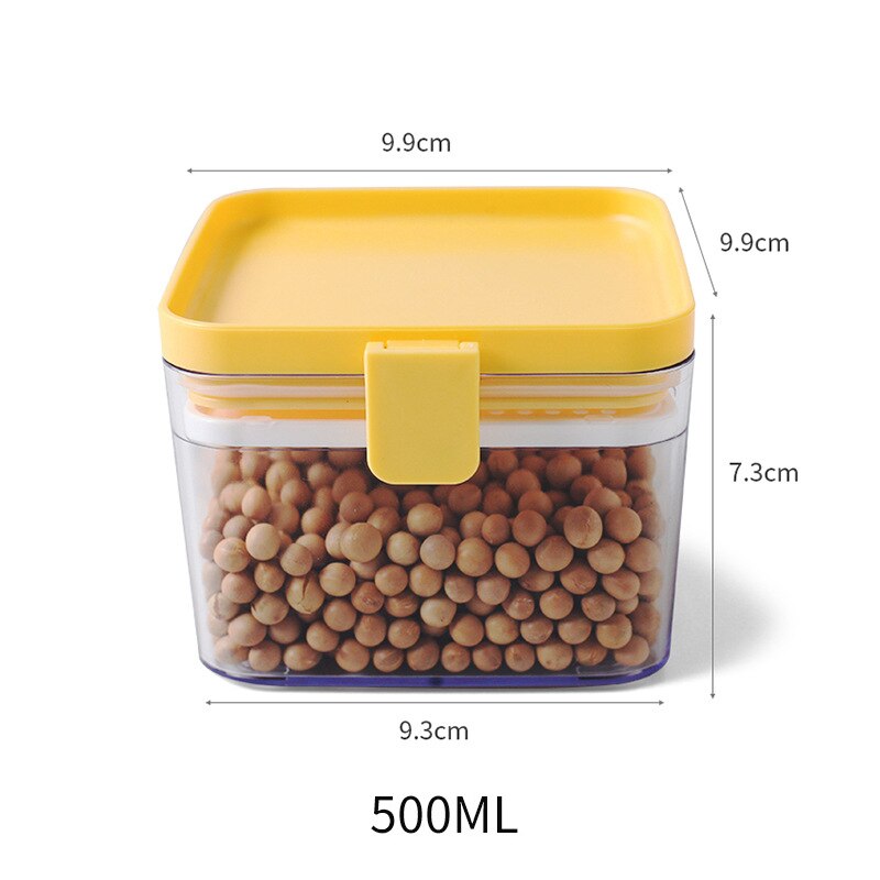 500/1000/1600ML Food Storage Container Plastic Kitchen Refrigerator Noodle Box Multigrain Storage Tank Transparent Sealed Cans: yellow 500ml