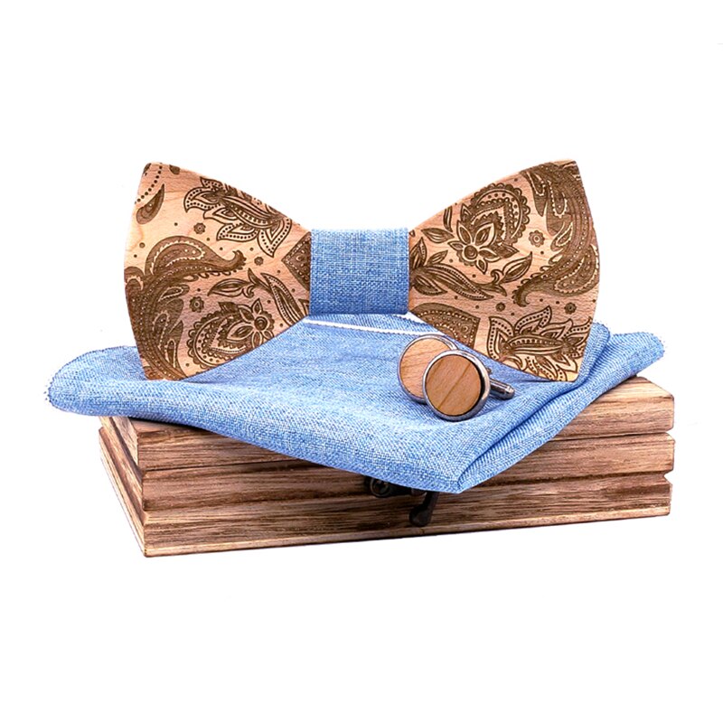 Lichtblauwe 3d paisley houten strikken voor mannen houten stropdas heren strikken handgemaakte vlinder bruiloft feest voor mannen  t262