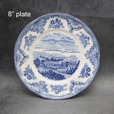 The Blue Britain Castles Dinner Set European Style Dinner Ware Ceramic Breakfast Plate Beef Dishes Dessert Dish Soup Bowl: 8 inch plate
