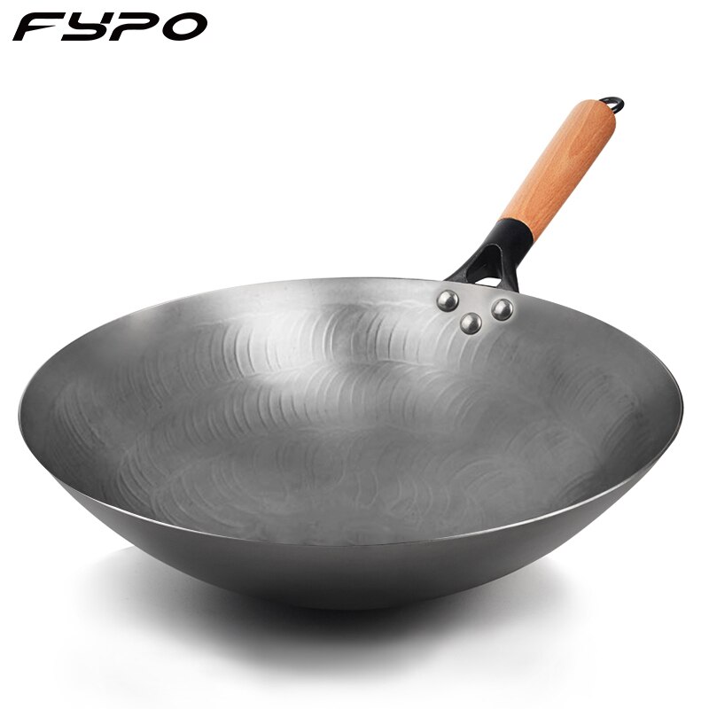 Chinese Wok Uncoated Non-stick Wok Steak and Egg Frying Pan Removable Wooden Handle Dishwasher Completely Kitchen Cookware