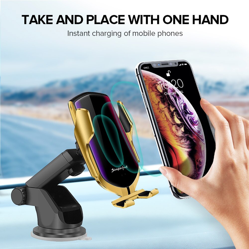 Cargador de coche inalámbrico Qi automático de 10W, soporte de teléfono con Sensor infrarrojo de carga rápida para iPhone 11 XS XR X 8 Samsung S10 S9 S8