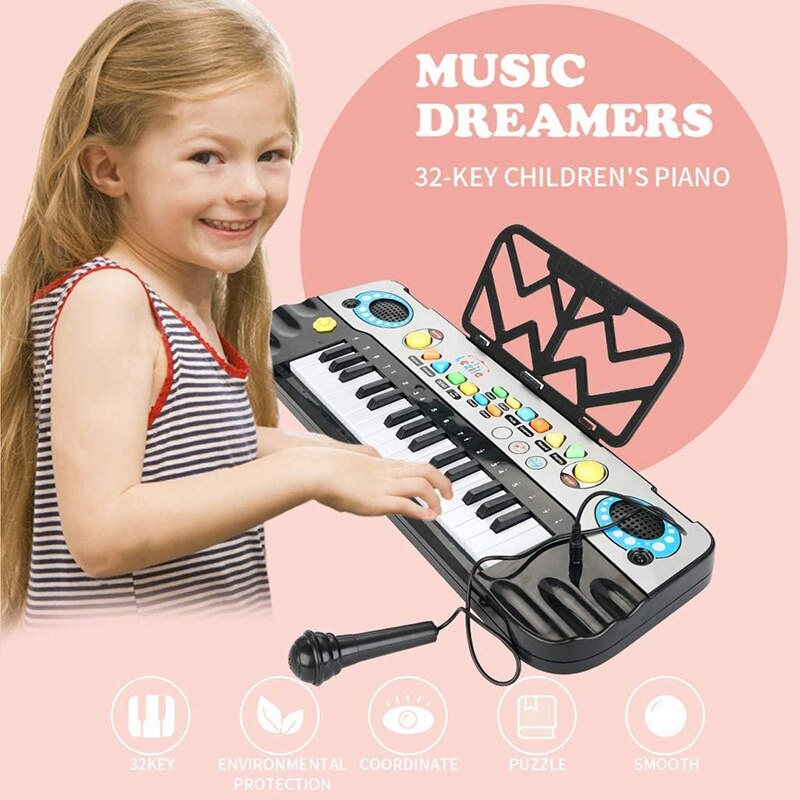 32 Toetsen Elektronische Keyboard Piano Voor Kinderen Led Muziek Draagbare Onderwijs Toetsenbord Speelgoed Met Microfoon Muziekinstrument