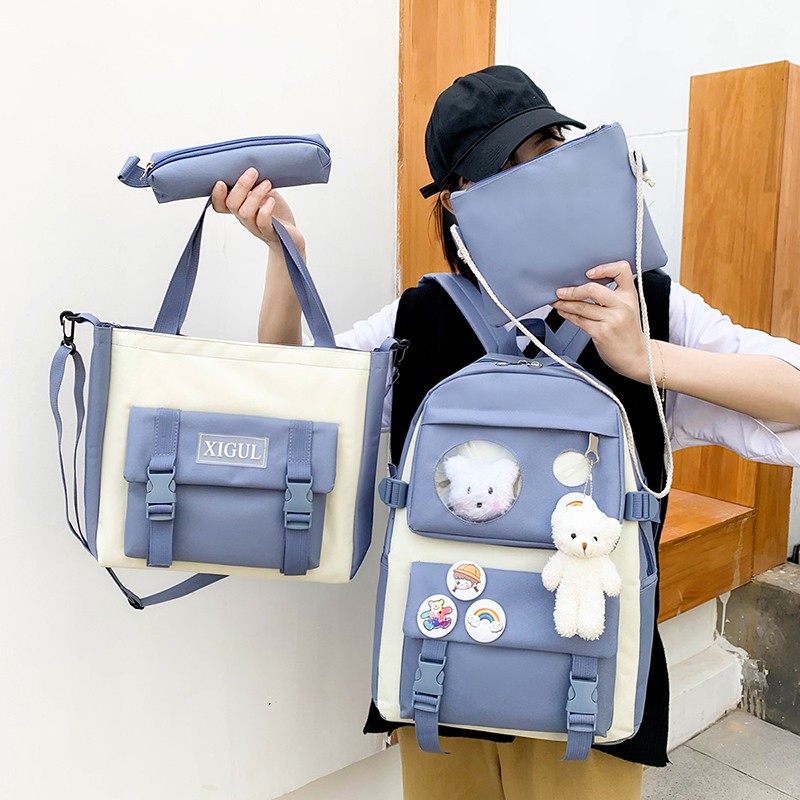 Kawaii Vrouwen Rugzak 4 Stuks Set Schooltassen Voor Meisjes Casual Klassieke Unisex Grote Laptop Leuke Casual Rugzakken mode