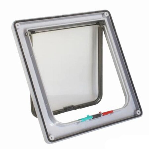 Puerta con solapa para perros y gatos, chapa de seguridad de 4 vías, de plástico ABS, con Chip para puerta de mascotas: Blanco / L