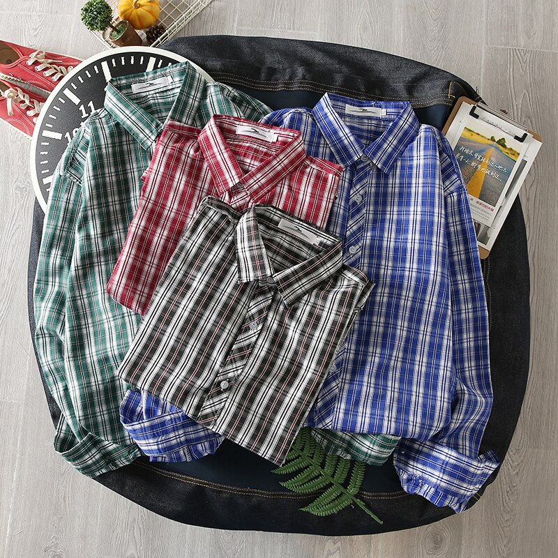 Lange Mouw Mannen Herfst Plaid Harajuku Kleding Alle Match Casual Heren Shirts Stijlvolle Turn-Down Kraag Japanse Streetwear