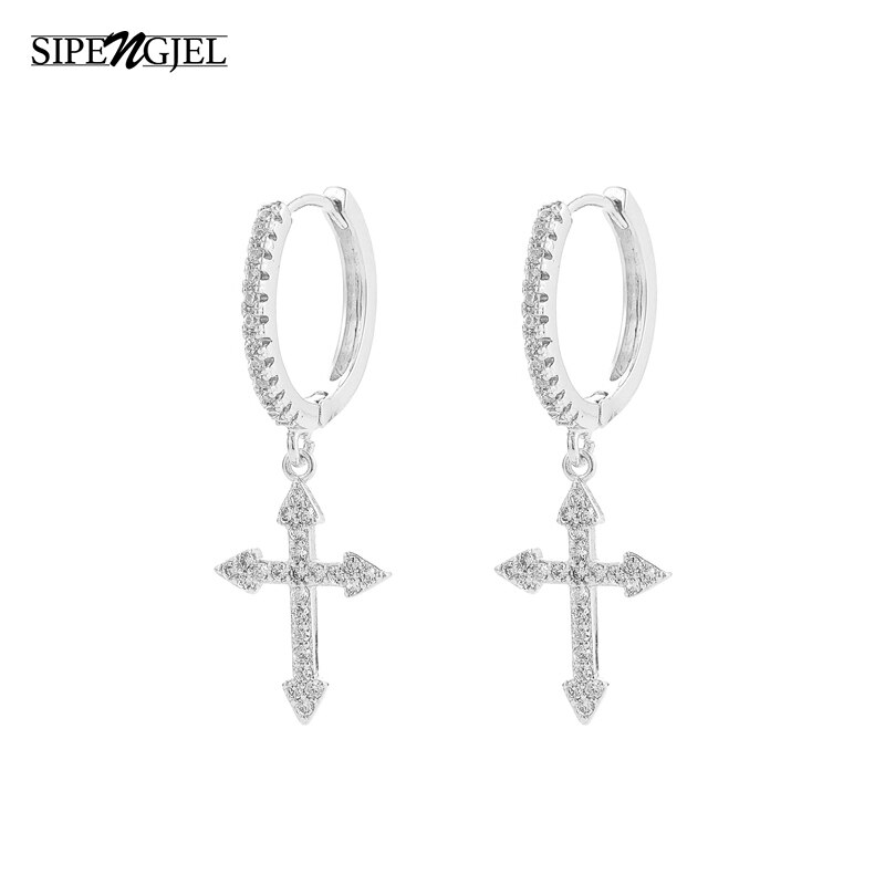 SIPENGJEL moda squisita croce goccia asimmetria orecchini colore argento ciondola orecchini a cerchio per donna uomo gioielli 2021 tendenza: 772 SILVER