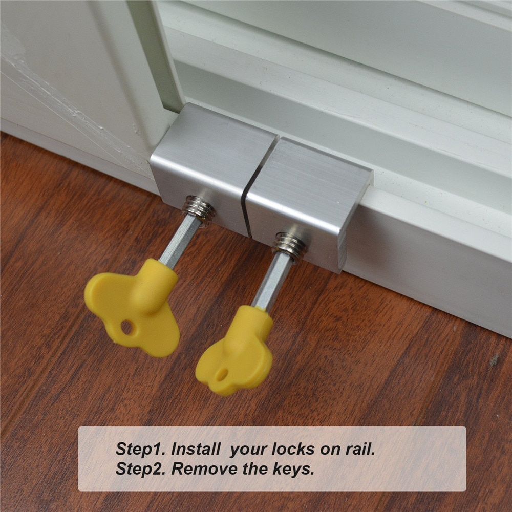 4 Pcs Adjustable Sliding Window Locks Stop Aluminum Alloy Door Frame Security Lock with Keys Home Office Safety window Lock