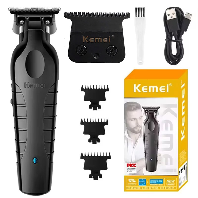 Kemei 2299 recortador de pelo de barbero eléctrico para hombres cortadora de pelo de barba máquina para cortar cabello inalámbrica recargable, 0mm: Azul