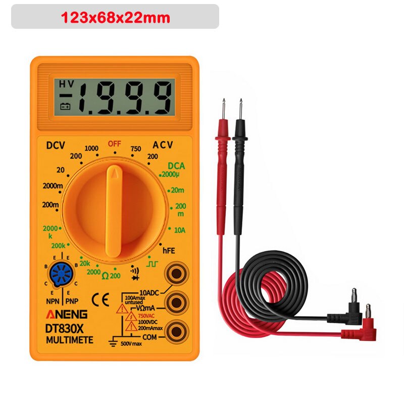 DT830 Digital Multimeter Voltmeter Ammeter Ohmmeter DC10V~1000V 10A AC 750V Current Tester Test LCD Display: G249164