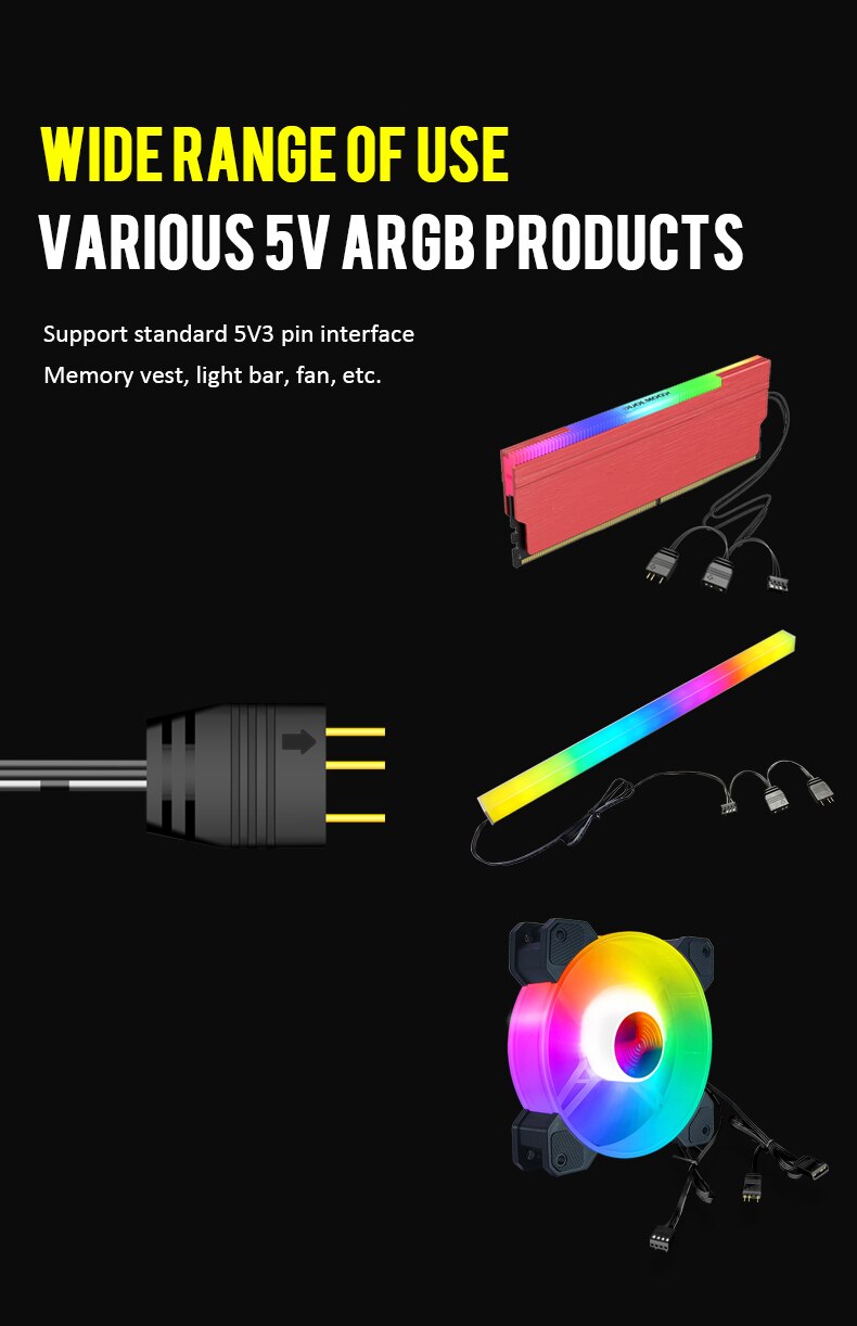5V 3 Pin 3pin to SATA ARGB Mini Adapter Controller HUB Computer Fan LED Lighting CPU Cooler Water Cooling RGB Control Cable