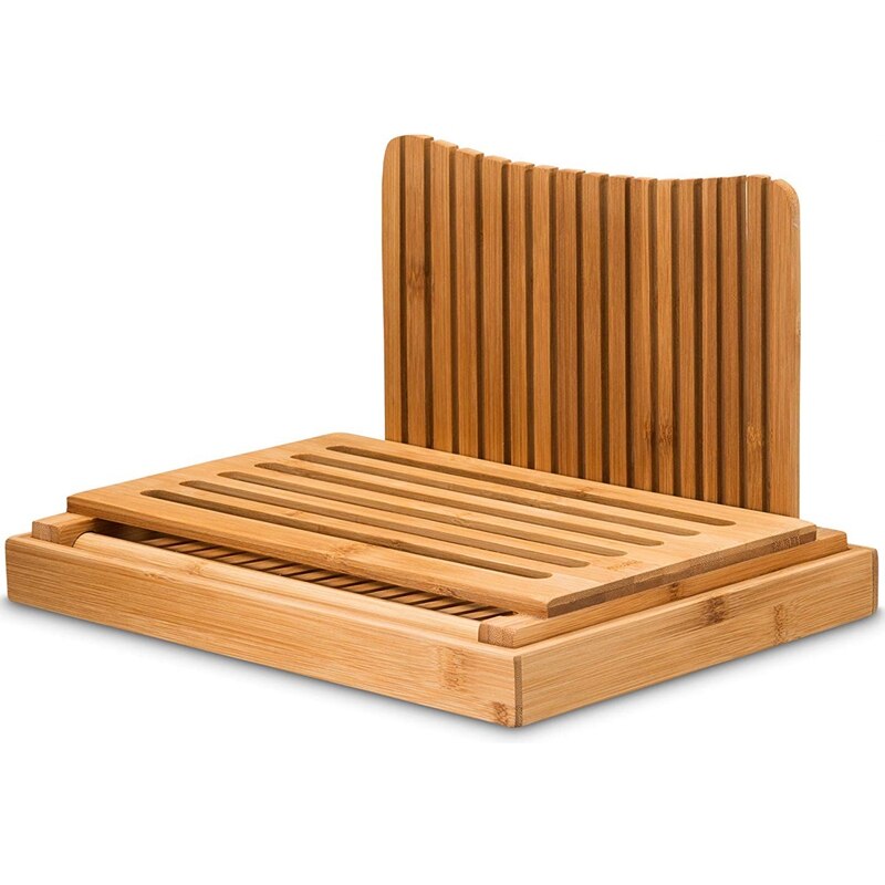 Guía de corte de rebanadora de pan de bambú-cortador de pan de madera para pan casero, pasteles de pan, bolsas plegables y compactas con migas