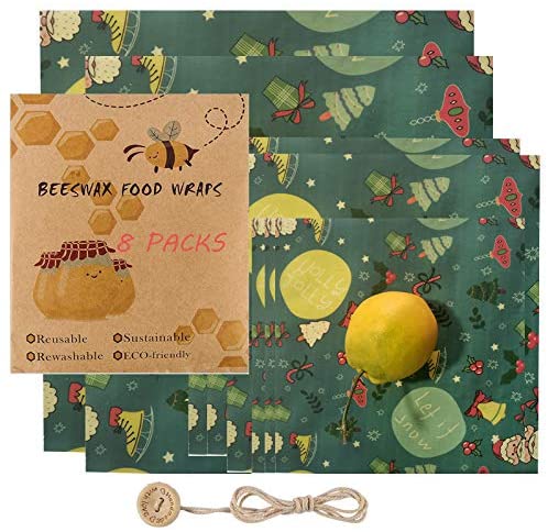 Anjielosmart Reusable Food Wraps Roll custom food wrapping Wrap Eco Friendly Sustainable beeswax wrap for Food Storage: 8pcs Christmas