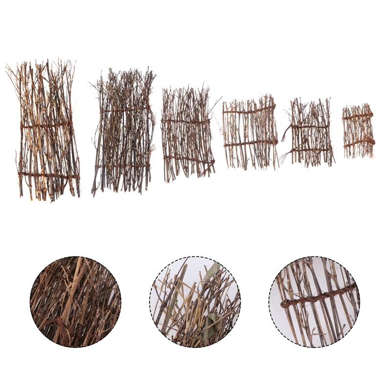 6 stk. naturligt lilla bambus hegn måtte mikro landskab dekoration  (1pc/ hver stil)