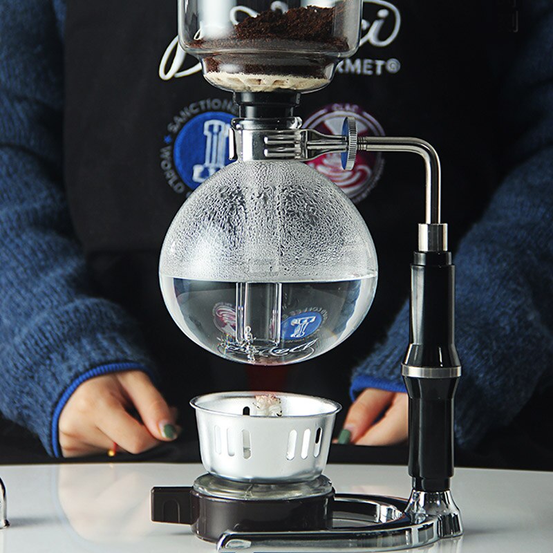 3/5Cups Siphon Coffee Maker Home Vacuum Glass Manual Siphon Coffe Pot with Alcohol Burner Tabletop Syphon Tea Pot Coffee Brewer