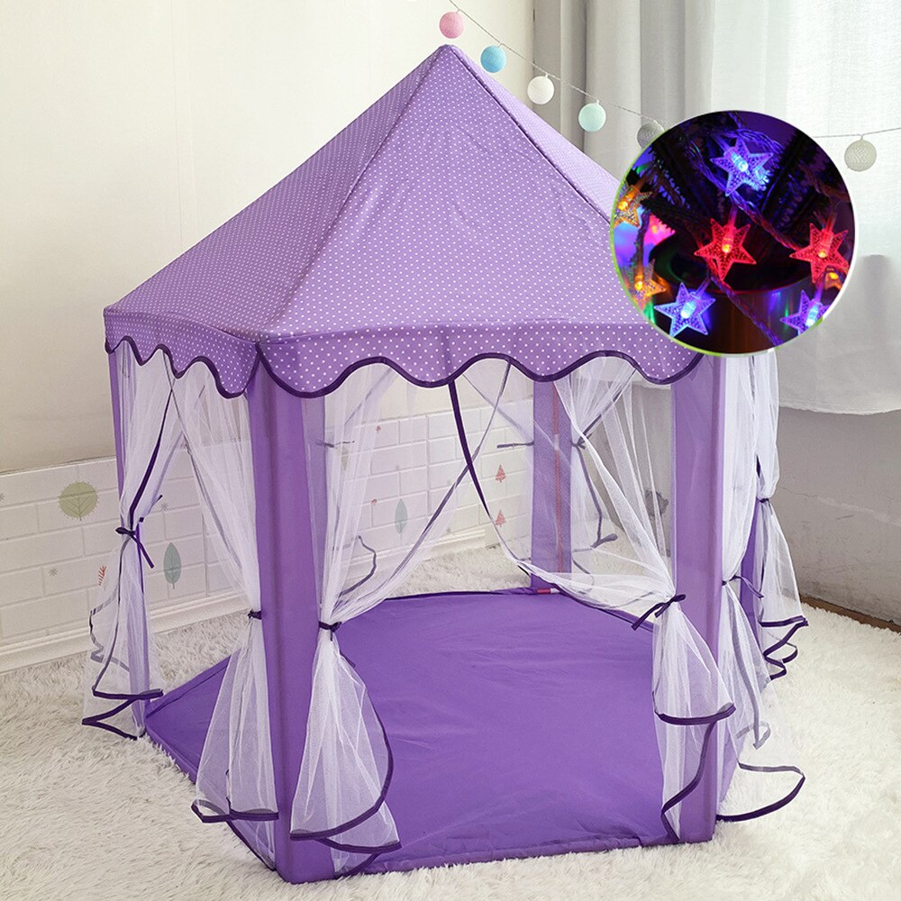 Lazychild Tiny Huis Kinderen Tenten Kids Play Game Activiteit Fairy Draagbare Opvouwbare Prinses Kasteel Speelgoed Voor Jongens Meisjes: Purple Color Lights