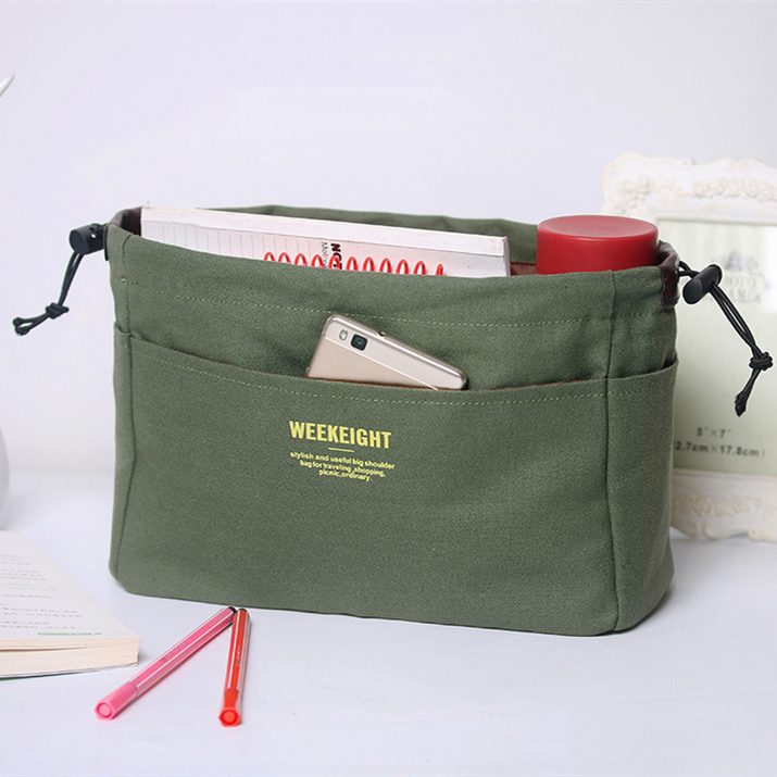 toile cosmétique sac organisateur sac insérer avec compartiments maquillage organisateur sac à main femmes grand maquillage sac: Green