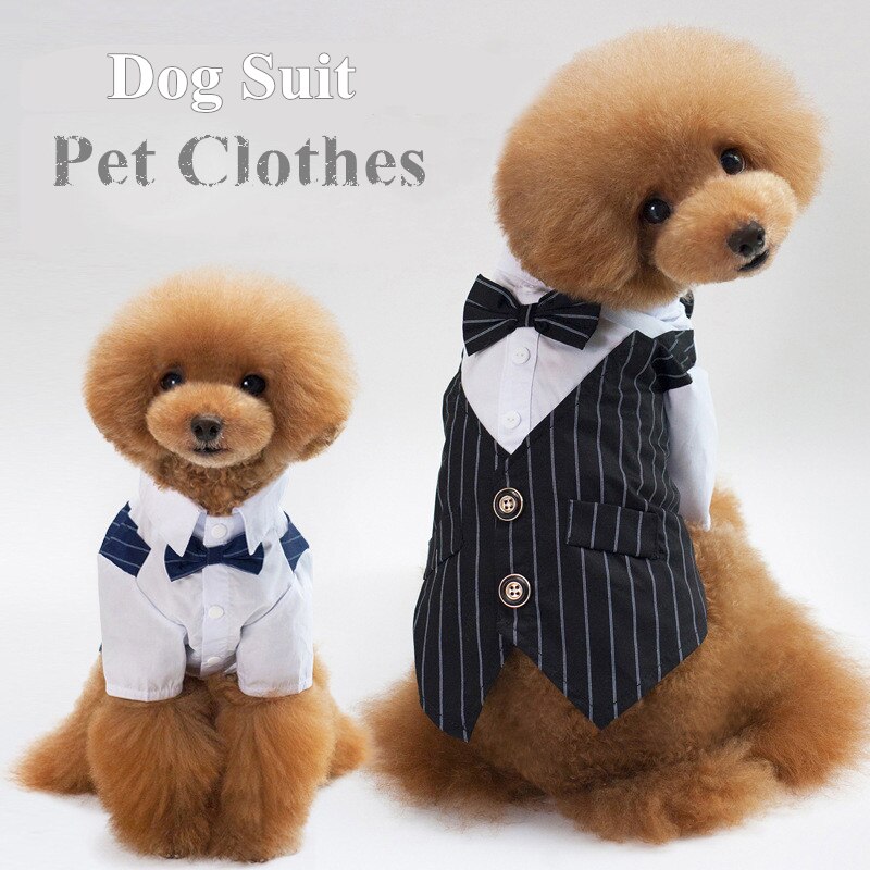 Pet Dog Clothes Wedding Suit Cute Gentleman Tuxedo Bow Puppy Coat Striped Suit 5 Size Supplies Pets