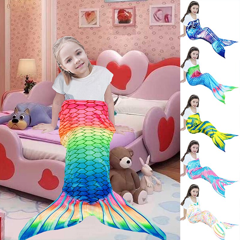 Kleurrijke Vis Schaal Mermaid Deken Voor Tv Mermaid Tail Gooi Deken Voor Kind Baby Soft Sofa Wearable Warme Plaid Flanellen deken
