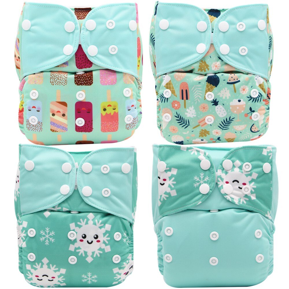 4pcs/pack Baby washable cloth diaper Reusable Nappy Cover Pocket dipers for baby products fralda ecologica couche lavable bebe: E