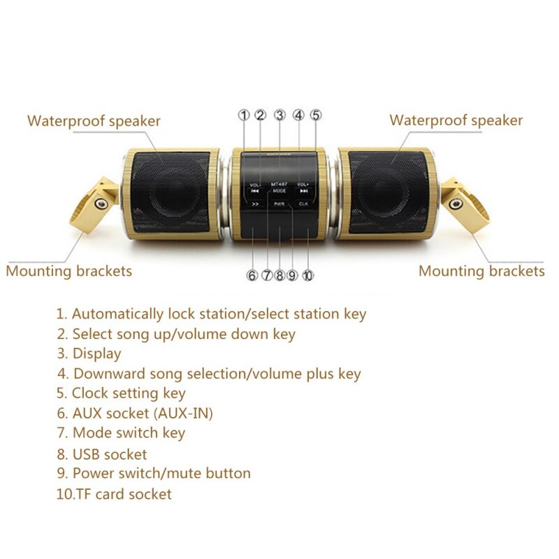Wasserdichte Motorrad MP3 Player Bluetooth Lautsprecher Audio FM Radio Sound System Stereo Musik USB Lenker Audio Verstärker