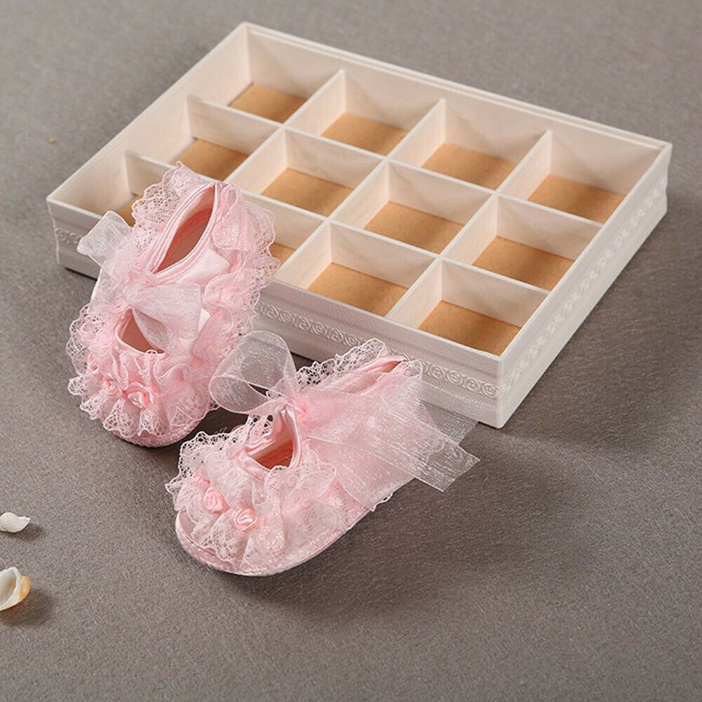 Nyfødt baby pige sød blød sål krybbe blonder sko anti-slip sneakers prewalker baby sko 0-18m