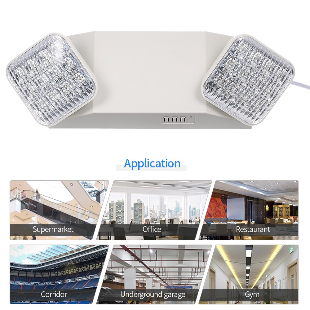 AC85-265V LED Emergency Light Two-Head Adjustable 1800mAh Batterys Wall-Mounted Lamp for Residential Commercial Garage Basement