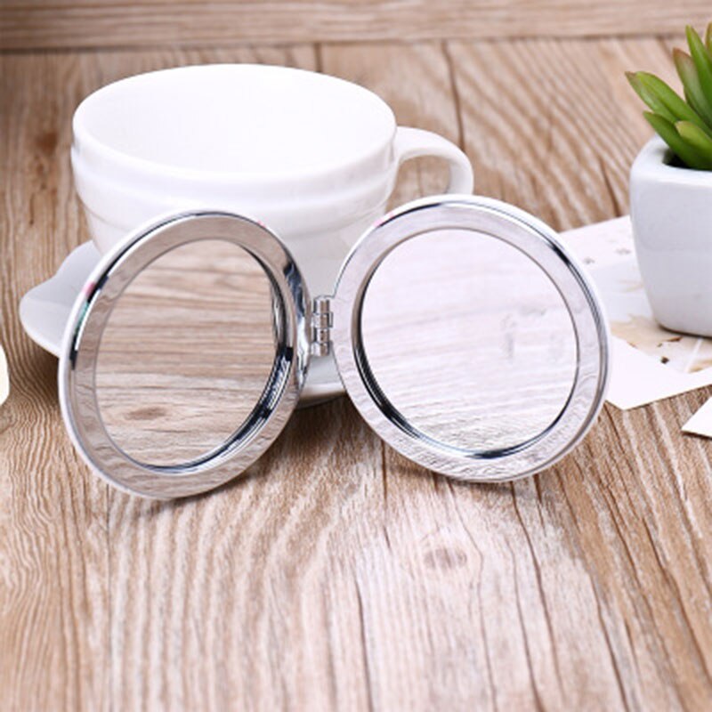 Espejo redondo pequeño de cuero PU, espejo plegable de doble cara para chicas, espejo portátil con estampado de plantas y gatos, Espejos de maquillaje decorativos