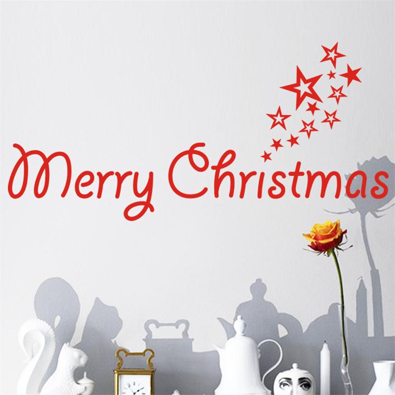 happy red Merry Christmas words stars festival home family party decor wall sticker window door decoration stickers