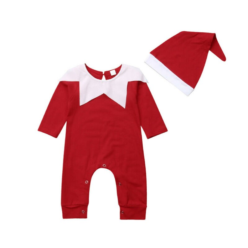 Jule alf kostume nyfødte børn baby dreng pige romper jumpsuits hat outfits tøj