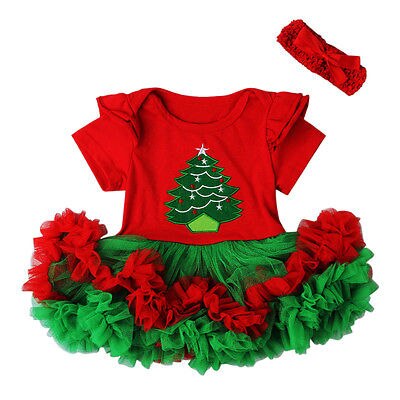 Baby Christmas Dress 2pcs Set Santa Claus Christmas Tree Newborn Baby Girls Tutu Dress + Headband Party Outfit Costume 0-18M: Green / 6M