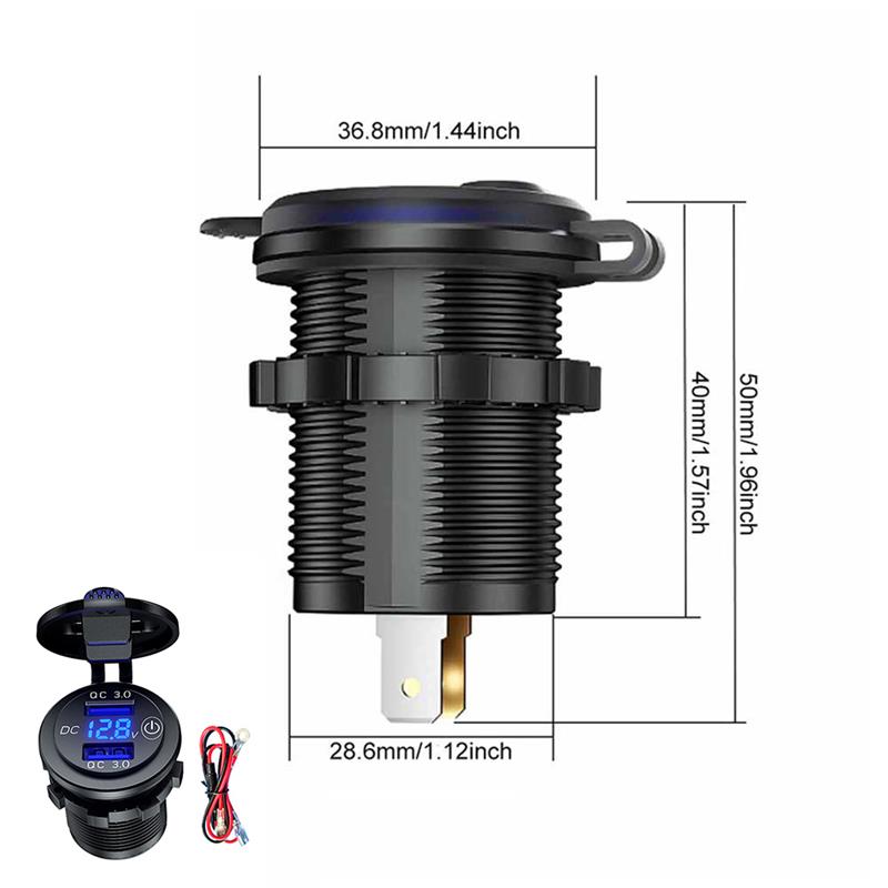 Wasserdicht 12V 24V QC 3,0 Typ C Dual USB PD Schnelle Auto Ladegerät mit Energie Schalter für Lkw motorrad Marine Stiefel SUV ATV Cellphon: Blau Dual USB Kabel