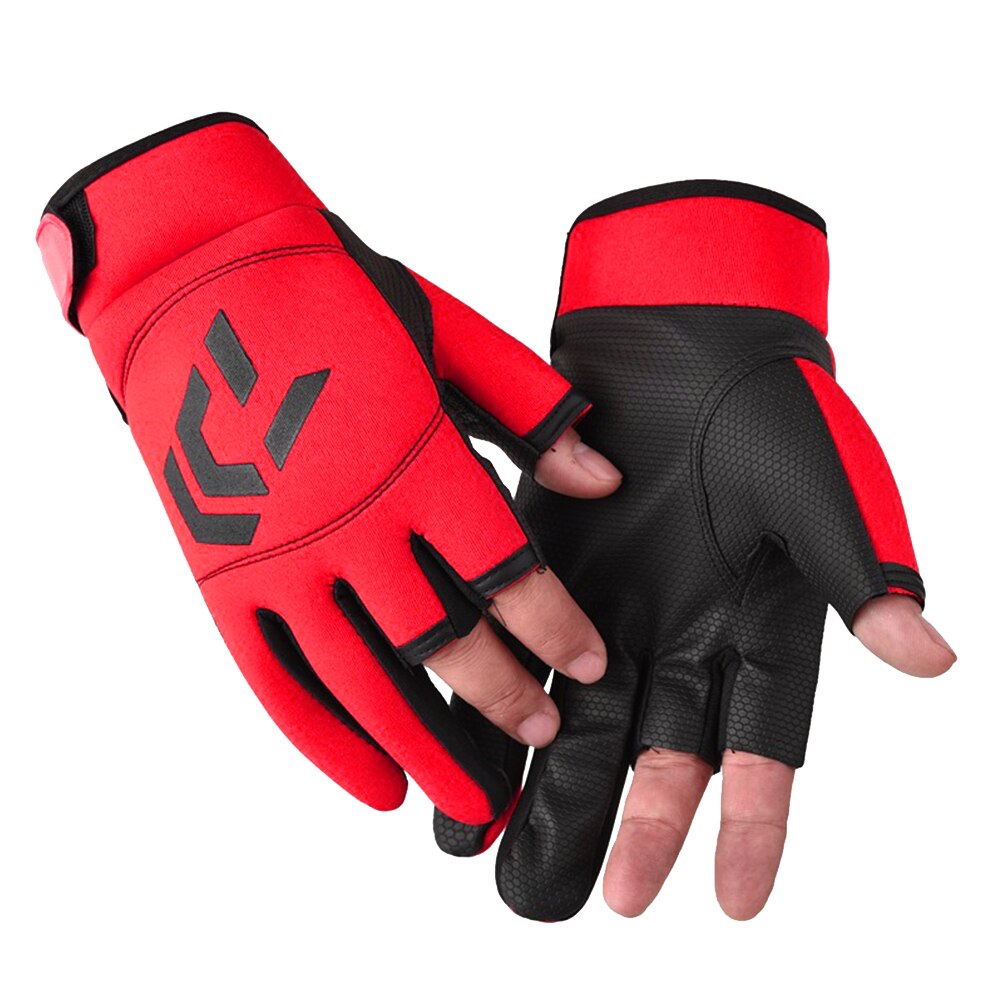 Gants de pêche universels à motif de flèche coupée à 3 doigts, protection solaire respirante pour l&#39;extérieur, gants antidérapants, équipement de pêche: Rouge