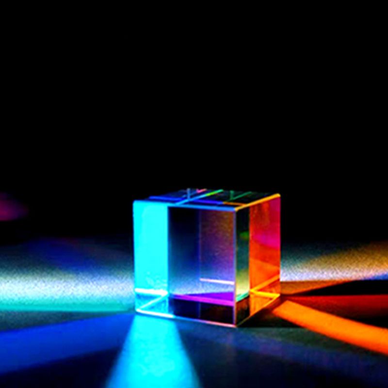 Color-collecting Prism 6-sided Combiner Splitter Cross Dichroic Cube RGB Prism Optical Glass with Light Box