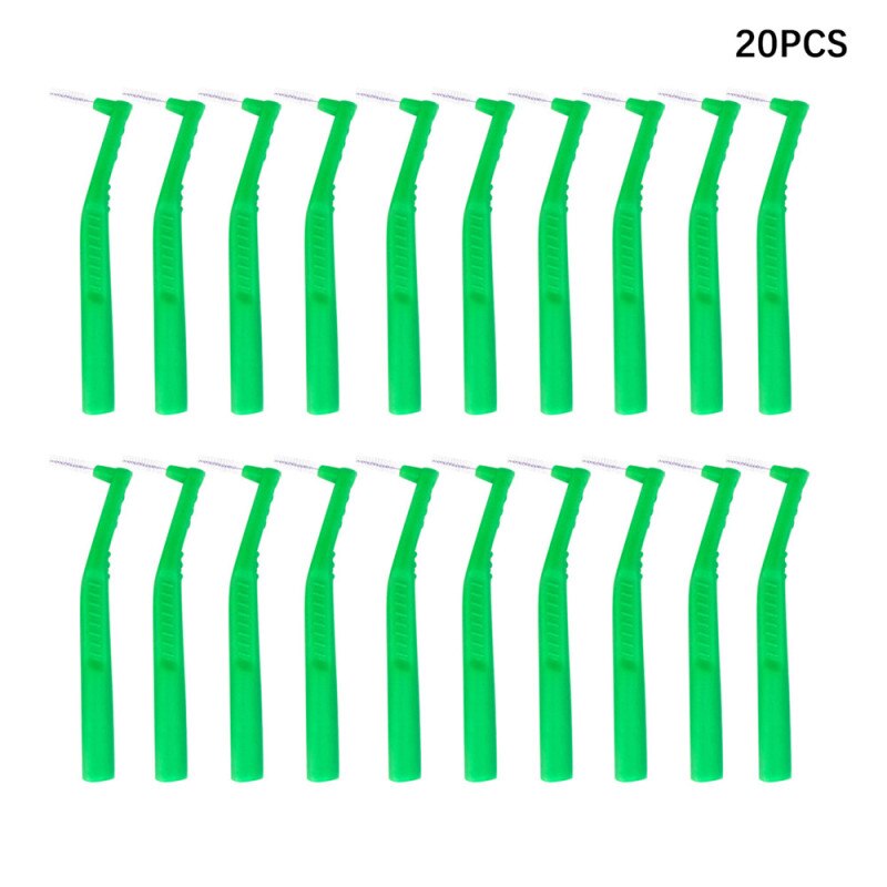 20 Stks/doos L Vorm 0.6-1.5Mm Volwassenen Rager Push-Pull Tandenstoker Interdentale Tandenborstel Tooth Pick voor Orale Reiniging: 0.8mm Green