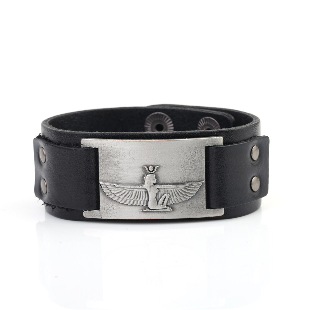 Likgreat Bruine Brede Braid Lederen Armband Koningin Van Egypte Heilige Guardian Bedelarmband Mannen Amulet Cleopatra Vii Charm Sieraden: 3