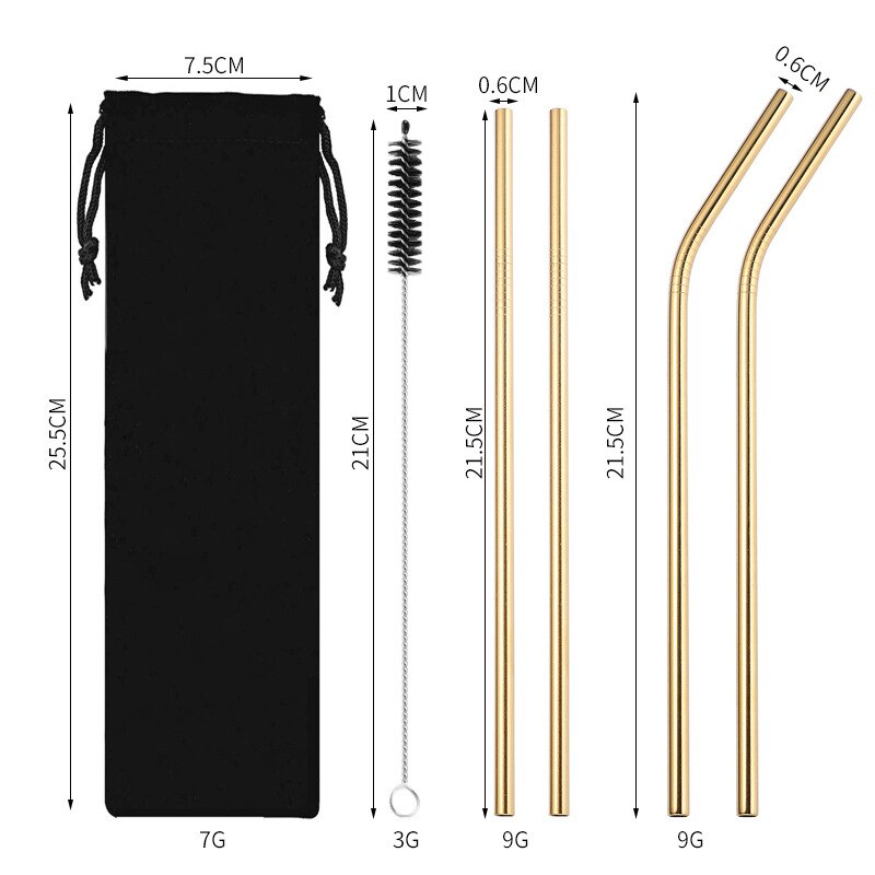 Food Grade Eco-Friendly 304 Stainless Steel Metal Straw Set with Cleaning Brush Convenient Party Milk Tea Drink Straw Reusable: B