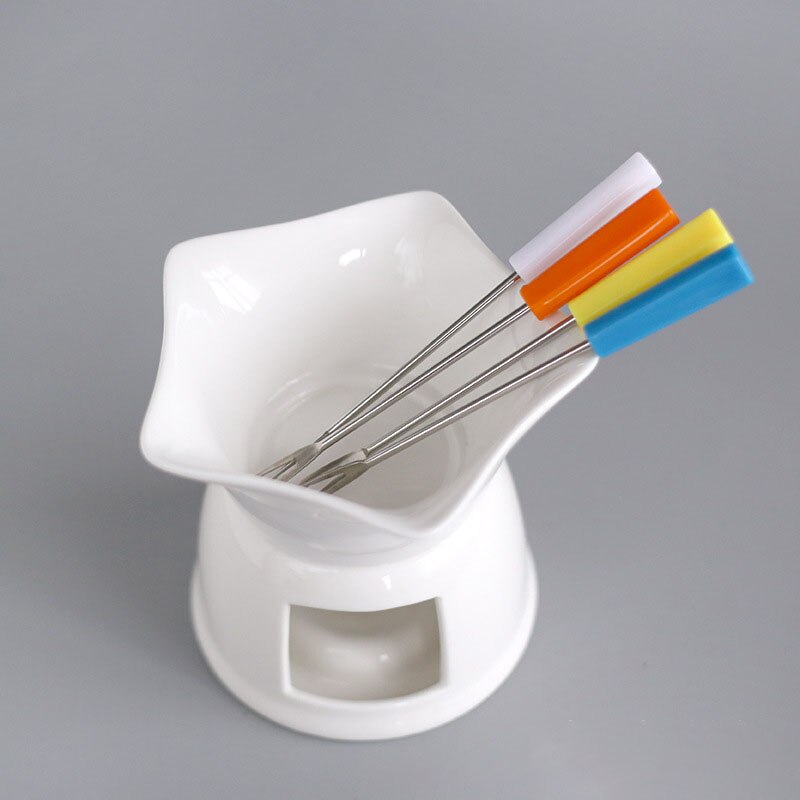 Tebery – ensemble de Fondue avec 4 fourchettes de couleur, théière de supérieure, Pot de fusion en porcelaine pour fromage, chocolat et tartes: pentagon