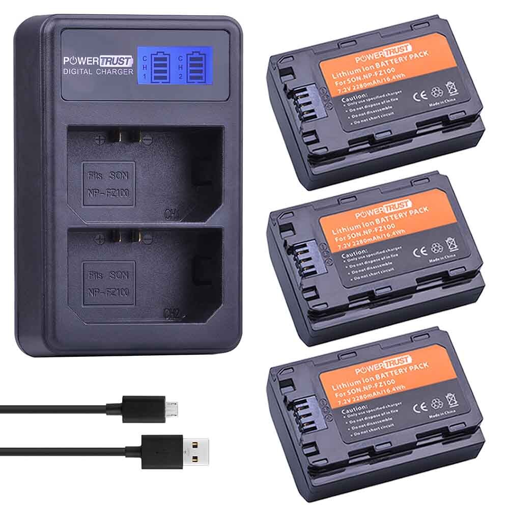 2x NP-FZ100 NP FZ100 NPFZ100 Camera Battery + LCD Dual Charger for Sony BC-QZ1 Alpha 9 9R A9R 9S ILCE-9 A7R A7 III ILCE-7M3